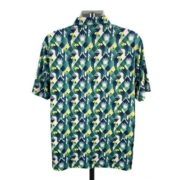 Waggle Men's Green/Blue Toucan Print Short Sleeve Athletic Golf Polo - XL - Picture 2 of 3
